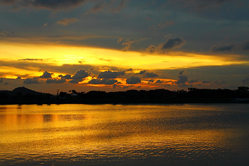 Image showing Sunset with mountain landscape in Hong Kong