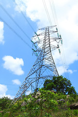 Image showing Power transmission tower with cables 