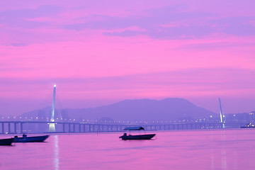 Image showing Kong Sham Western Highway in Hong Kong at sunset time