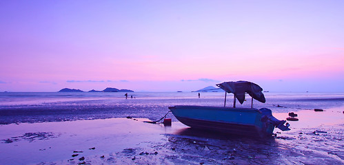 Image showing Sunset along the coast at dusk in Hong Kong