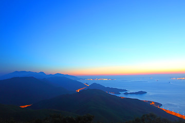 Image showing Mountain landscape at sunset time