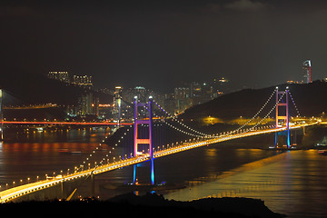 Image showing Tsing Ma Bridge at night in Hong Kong