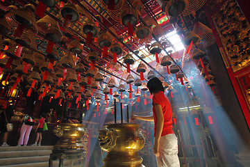 Image showing HONG KONG - 26 Jul, Man Mo temple in Hong Kong with many incense