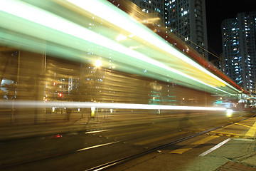 Image showing Traffic in Hong Kong at night, light rail.