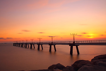 Image showing Sunset at coast of the sea