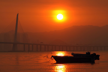 Image showing Sunset in Hong Kong along the coast