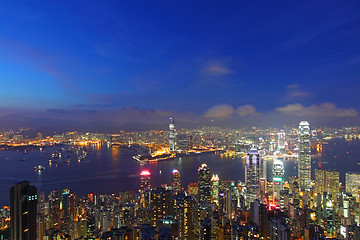Image showing Hong Kong skyline at night, view from the peak