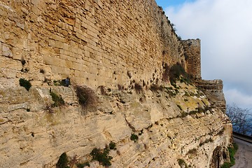 Image showing Wall of  medieval castle on cloudy day