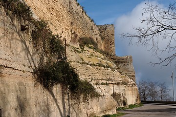 Image showing Wall of Castello di Lombardia medieval castle in Enna, Sicily, Italy
