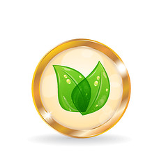 Image showing Golden circle label with eco leaves