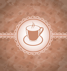 Image showing Old grunge background with coffee label - cup, coffee bean's tex