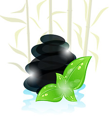 Image showing Meditative oriental background with cairn stones and eco green l