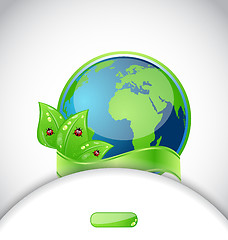 Image showing Green earth with leaves and ladybugs, background with emblem