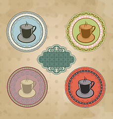 Image showing Set of vintage retro coffee labels with ornament elements
