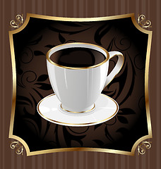 Image showing Vintage label for wrapping coffee, background with coffee cup