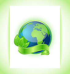 Image showing Green earth with leaves wrapped ribbon isolated