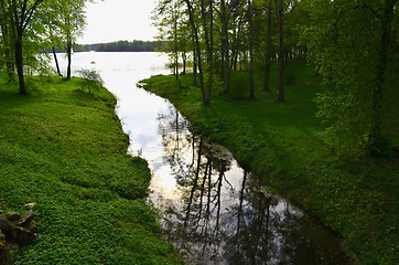 Image showing Stream flow in lake Galve. reflections on water 