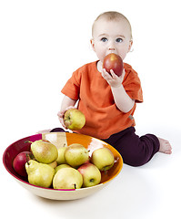 Image showing baby with apples