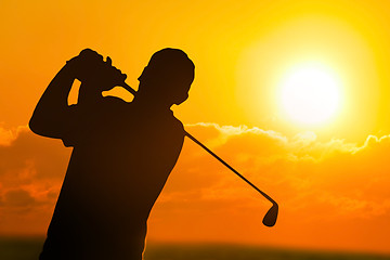 Image showing Golf Sunset Silhouette