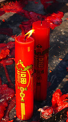 Image showing Red prayer candles