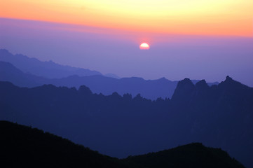 Image showing Landscape of sunrise on the top of mountains