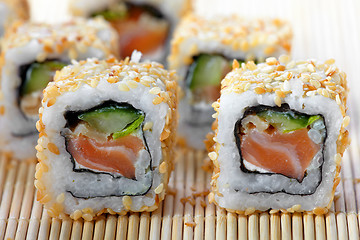 Image showing sushi with salmon and cucumber