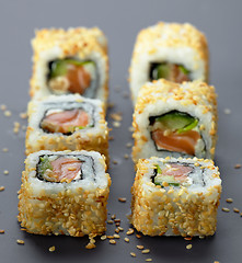 Image showing sushi with salmon and cucumber