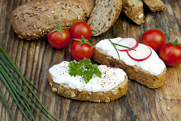 Image showing fresh bread with herb curd dinner