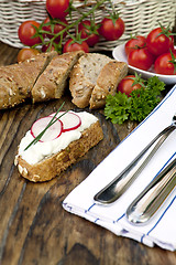 Image showing fresh bread with herb curd dinner