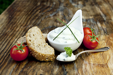 Image showing fresh bread with herb curd dinner