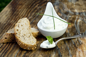 Image showing fresh bread with herb curd dinner