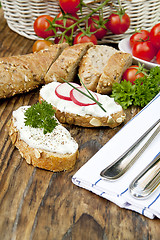Image showing fresh bread with herb curd dinner