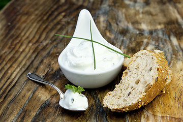 Image showing fresh bread with herb curd dinner