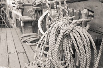 Image showing Rigging of an ancient sailing vessel