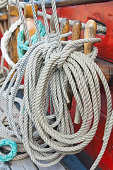 Image showing Rigging of an ancient sailing vessel