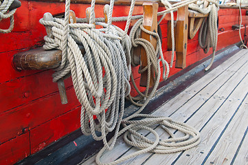 Image showing Rigging of an ancient sailing vessel