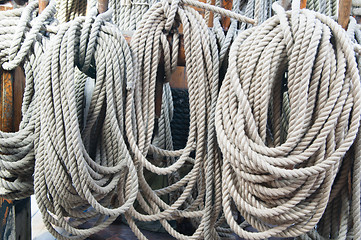 Image showing Rigging of an ancient sailing vessel