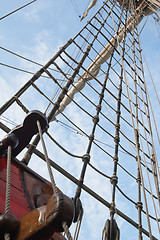 Image showing Rigging of an ancient sailing vessel