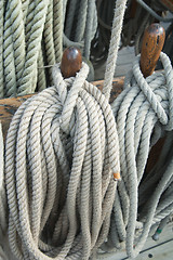Image showing Rigging of an ancient sailing vessel
