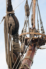 Image showing Rigging of an ancient sailing vessel