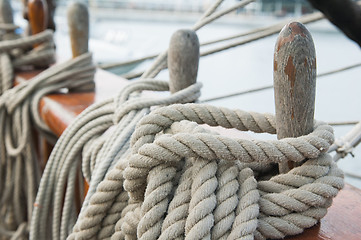 Image showing Rigging of an ancient sailing vessel