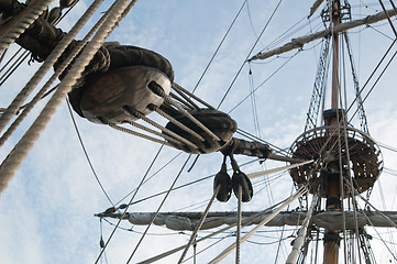 Image showing Rigging of an ancient sailing vessel