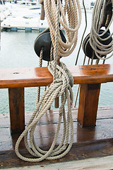 Image showing Rigging of an ancient sailing vessel