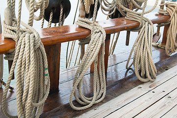 Image showing Rigging of an ancient sailing vessel