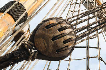 Image showing Rigging of an ancient sailing vessel