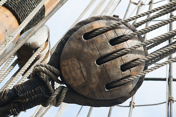 Image showing Rigging of an ancient sailing vessel