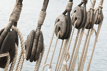 Image showing Rigging of an ancient sailing vessel