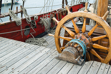 Image showing Steering wheel of an ancient sailing vessel