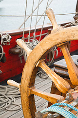 Image showing Steering wheel of an ancient sailing vessel