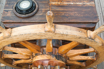 Image showing Steering wheel of an ancient sailing vessel